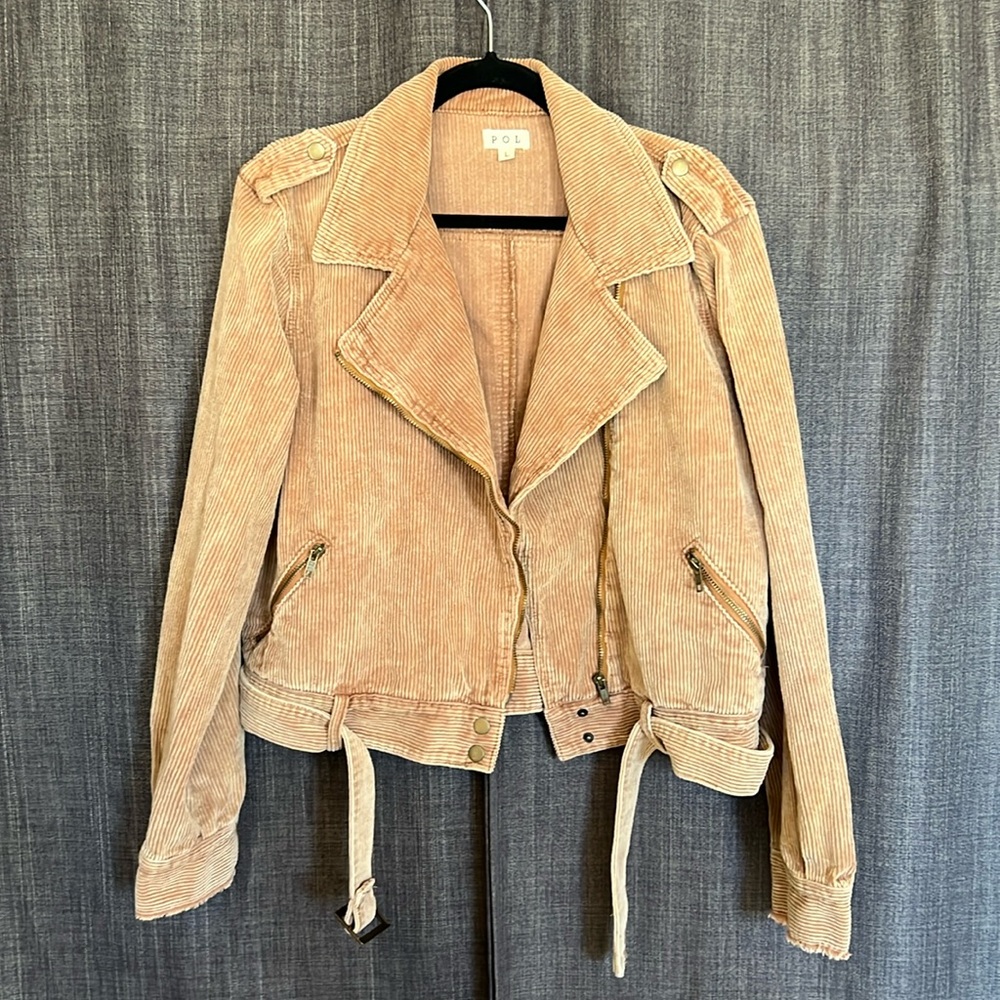 Pol dusty pink corduroy faux leather jacket biker style size large
